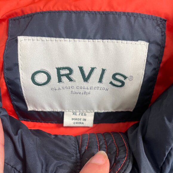 Orvis Classic Collection Women's Navy Blue Down Puffer Vest Orange Accents XL - Picture 2 of 9